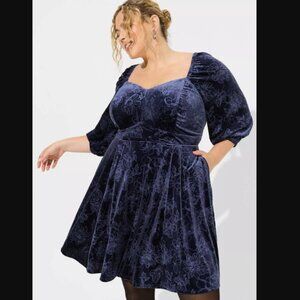 TORRID Velvet Sweetheart Embossed Peplum Dress, Knee Length, Purple, Size 10